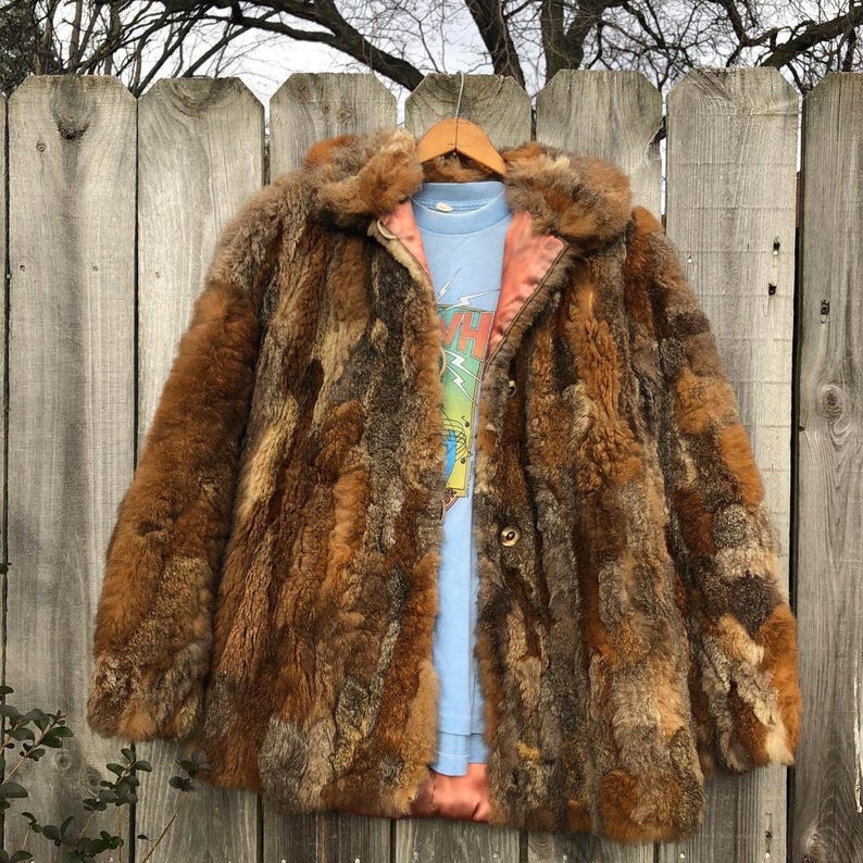 Old Rabbit Coat 1960s Vintage Patchwork Rabbit Fur Shirt Coat, Satin Lined - Etsy
