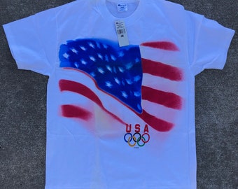 Deadstock vintage Champion 1996 Atlanta Olympics USA tee in plastic