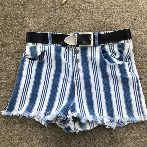 1990s vintage Denim Republic striped cut off jean shirts with belt