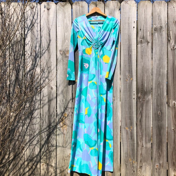 1970s vintage long sleeve gown. Slinky polyester.… - image 2