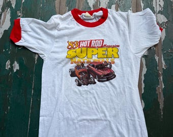 Vintage deadstock 1980s hot rod magazine ringer tee, hot wheels look