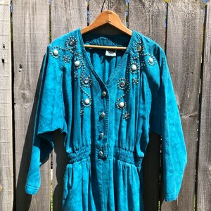 Vintage Tie Dyed Embellished Denim Boiler Suit, Made in USA image 3