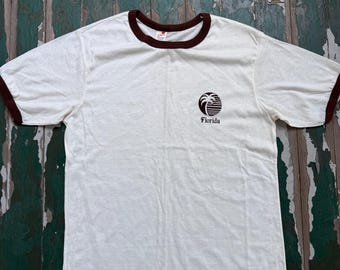 Deadstock 1970s Florida ringer tee with palm tree graphic