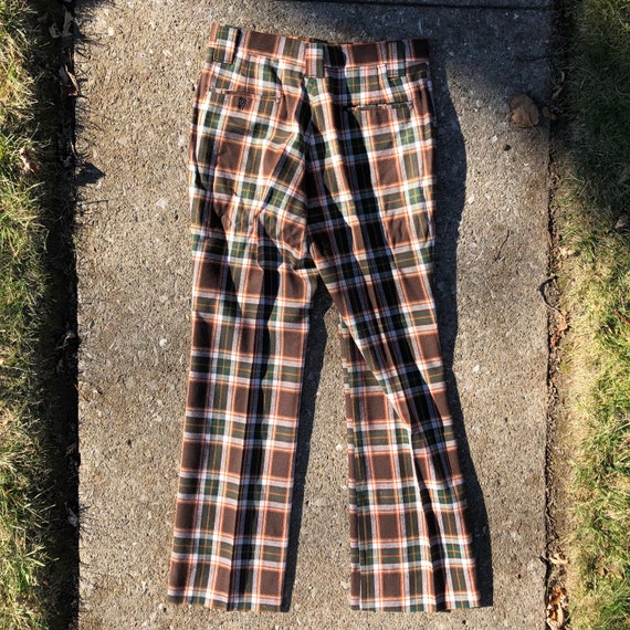 Vintage plaid green and brown grunge 1970s trouse… - image 3