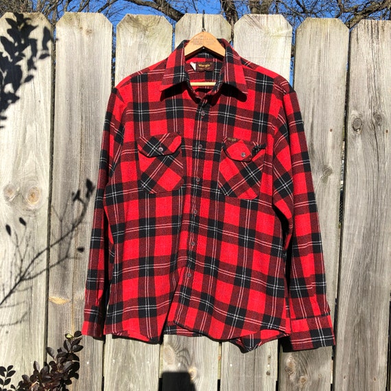 1980s Vintage Wrangler part wool plaid “flannel” … - image 1