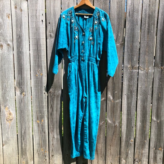 Vintage Tie Dyed Embellished Denim Boiler Suit, Made in USA