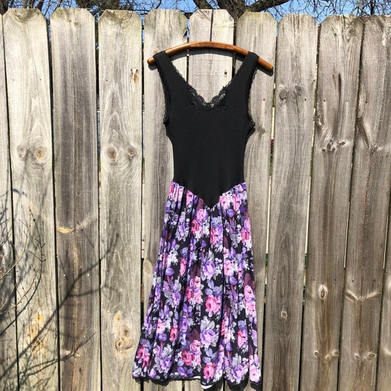 Vintage 1970s-80s tank dress with bright floral s… - image 1