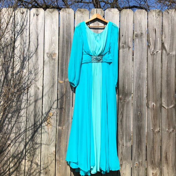 1960s vintage rayon sheer long sleeve gown with b… - image 2