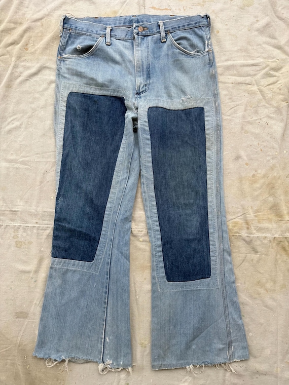 1960s Wrangker repaired patchwork bell bottom jea… - image 1