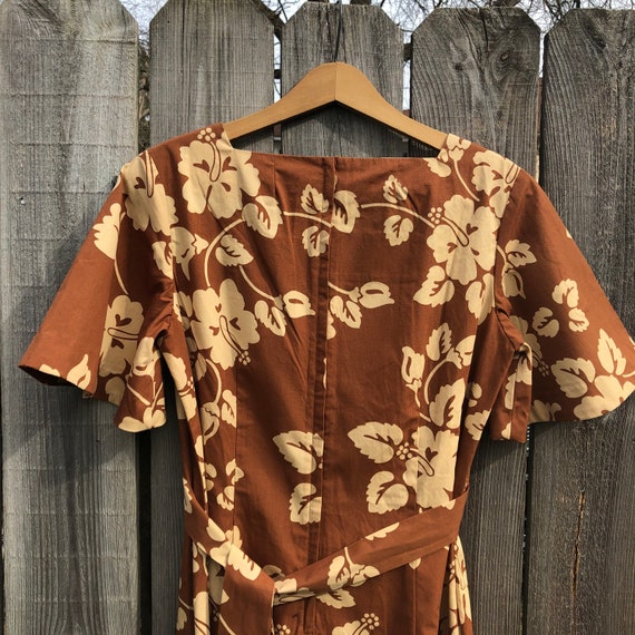 Vintage “Made by Malia” brown Hawaiian maxi dress… - image 3