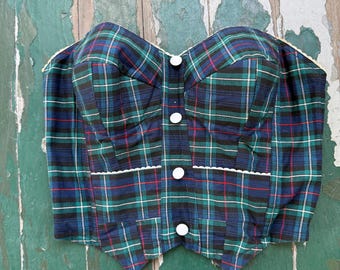 Vintage 1950s Sears Charmode all cotton tartan  plaid corset top