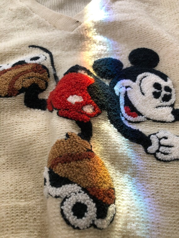 Vintage tufted Mickey Mouse roller skating sweater - image 7