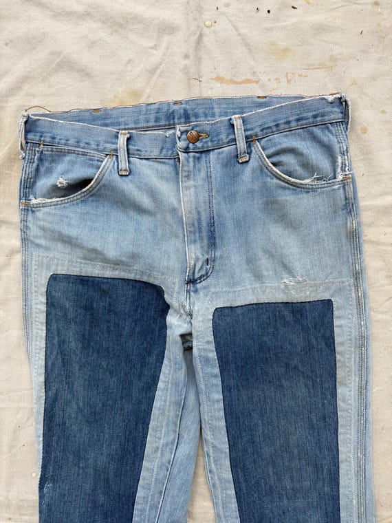 1960s Wrangker repaired patchwork bell bottom jea… - image 3