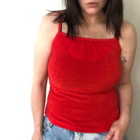 1970s vintage bright red Terry cloth tank Gem