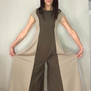Handmade vintage exaggerated palazzo leg jumpsuit, unique statement piece. Free shipping
