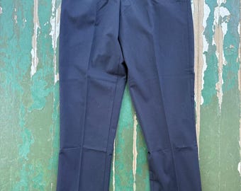 Vintage 1960s Koratron navy blue cuffed hem trousers, deadstock no tags