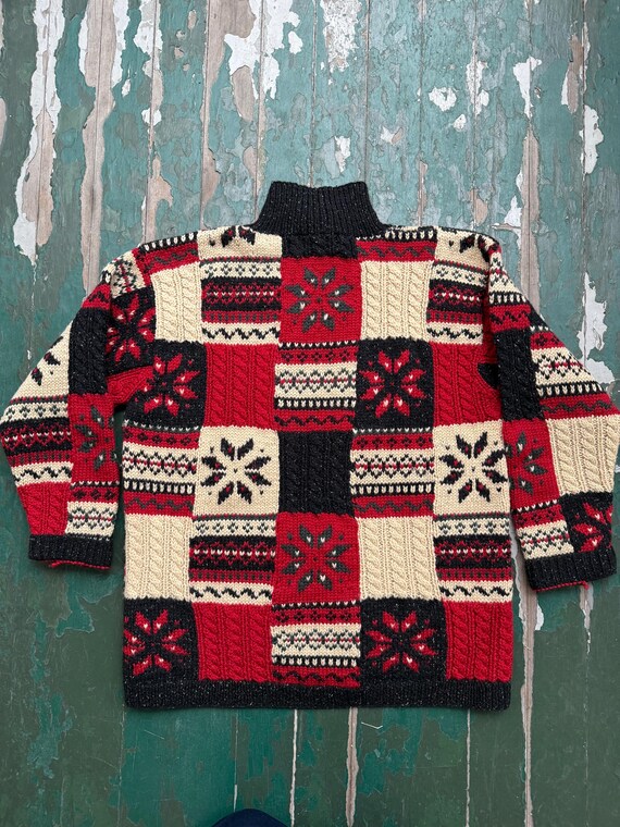 vintage patchwork pattern snowflake holiday sweat… - image 5