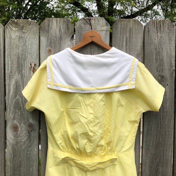 1940s/50s yellow cotton pencil sailor dress. Zip … - image 5