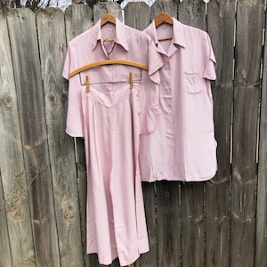 1930s/1940s  vintage three piece beach pajama set in grid pattern