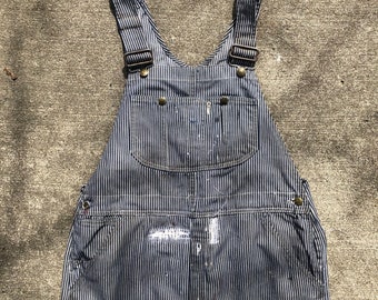 70's Sears Overalls With Tool Pouch, Hickory Striped
