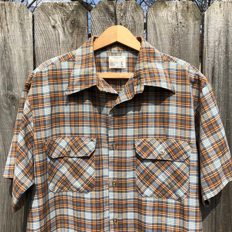 free shipping Vintage JCPENNEY Big Mac soft plaid cool and breezy shirt