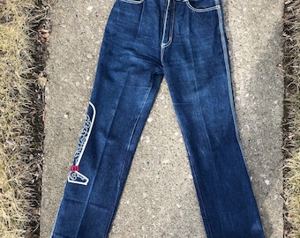 Vintage 1980s Embroidered Cowboy Boot Jeans, Waist 27