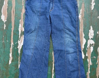 Vintage 1960s-70s wide leg jeans with seam down leg