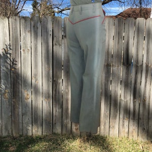 Vintage 1970s Maverick bell bottoms, light wash blue jeans with red piping. Free shipping image 5