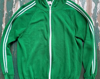 Vintage 1970s green striped track style jacket warm up
