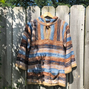 Vintage 1970s space dye sweater with hood and pockets. Free shipping