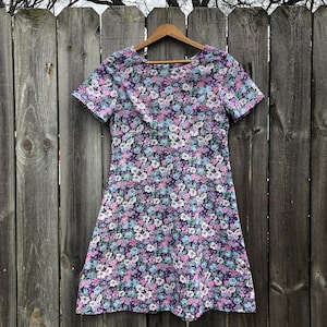 Vintage and handmade pink floral skater style dress. 90s grunge. Free shipping