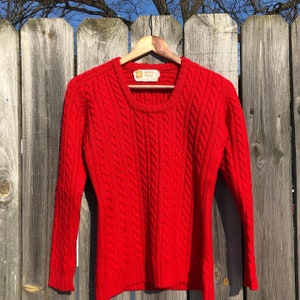 1970s vintage White Stag red cable knit ski sweater with scoop neck. Free shipping
