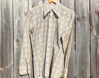 Vintage Plaid Shirt, Textured Cotton Blend, Lightweight