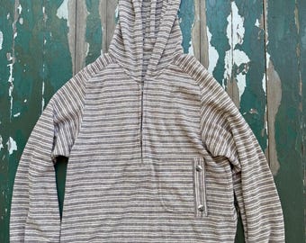 Sweat à capuche vintage marron et blanc à fermeture éclair quart de pouce des années 1970