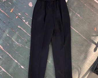 Deadstock 1980s black wool high rise trouser, cummerbund look