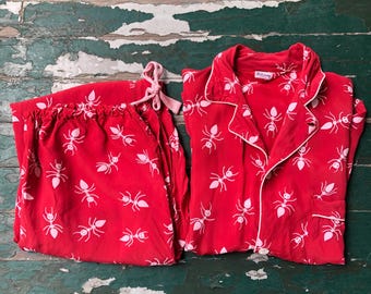 1940s rare spider/ant print rayon pajama set