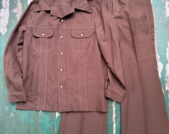 Vintage 1970s Lee leisure suit in brown, bell bottoms