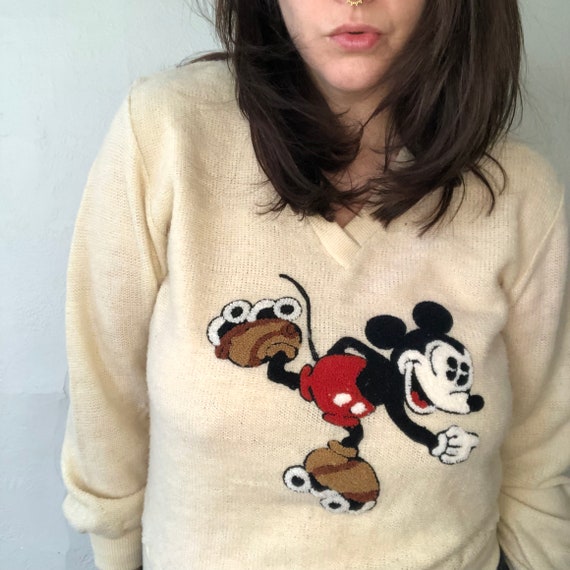 Vintage tufted Mickey Mouse roller skating sweater - image 8