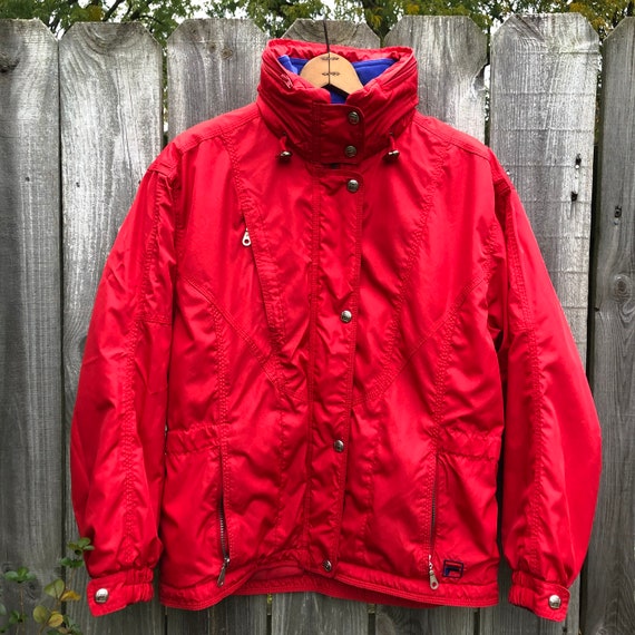 1980s 90s Fila Ski Jacket in Bright Red and Purple Has Hidden
