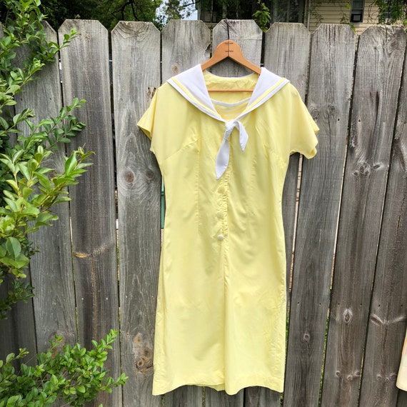 1940s/50s yellow cotton pencil sailor dress. Zip … - image 4