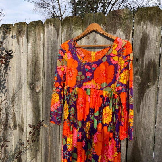 Vintage handmade bright floral empire waist maxi … - image 2