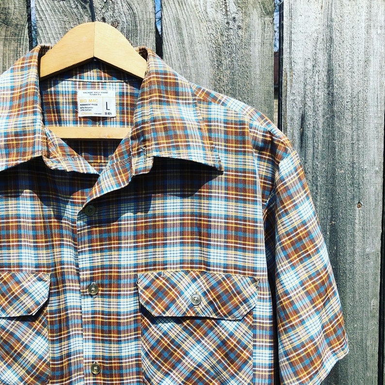 free shipping Vintage JCPENNEY Big Mac soft plaid cool and breezy shirt