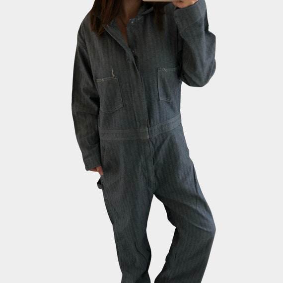Vintage herringbone denim coveralls, workwear
