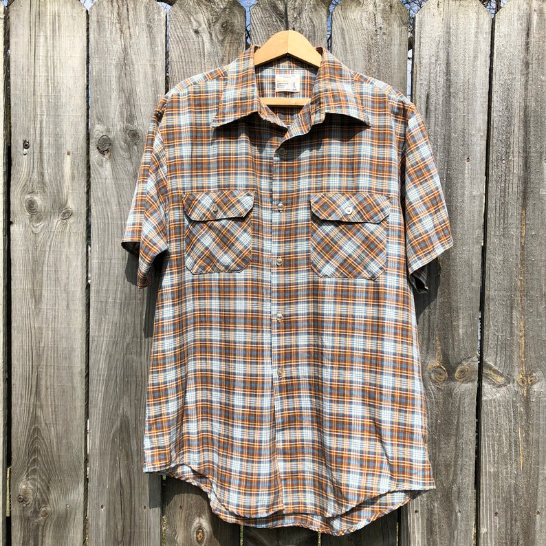 free shipping Vintage JCPENNEY Big Mac soft plaid cool and breezy shirt
