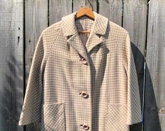 1960s/70s union made vintage houndstooth coat with oversized buttons, free shipping