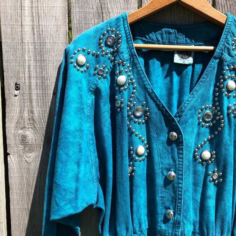 Vintage Tie Dyed Embellished Denim Boiler Suit, Made in USA image 8