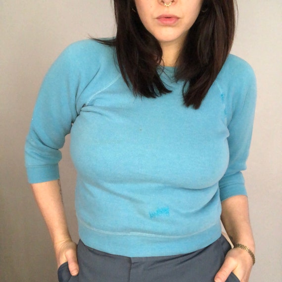 Vintage 1960s blue sweatshirt with mends - image 7