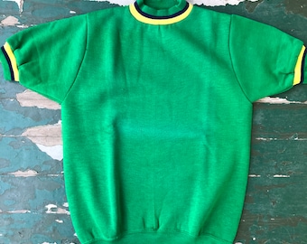 Deadstock vintage Creslan green with stripes short sleeve sweatshirt
