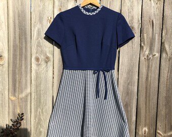 1960s handmade navy and white A line mini mod holiday dress