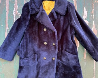 vintage 1960s midnight blue fuzzy faux fur peacoat